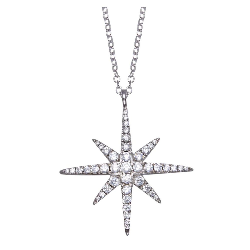 Sterling Silver 925 Rhodium Plated Snowflakes CZ Necklace